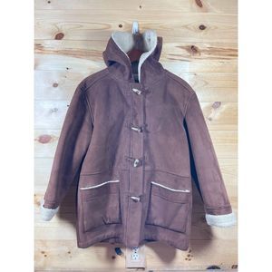 Lauren Ralph Lauren Faux Suede Sherpa Lined Coat Women's Toggle Hooded Brown Siz